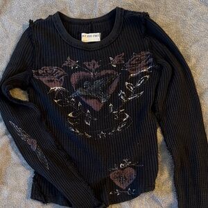 We The Free Black Long Sleeve with Heart and Rose Design